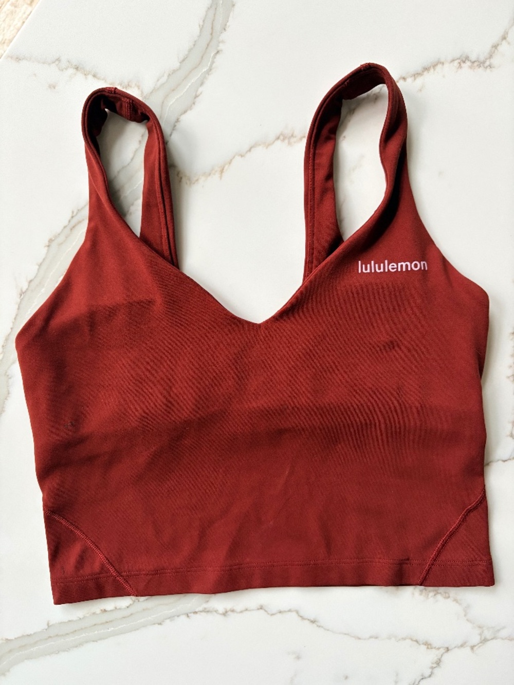 Lululemon Align Tank Top Wordmark in a deep red shade, likely Rockwood. Size tag
